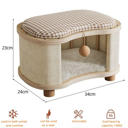 🐱🪵✨ Taburete Nido para Gato de Madera Maciza | Mueble Moderno 2 en 1 para Personas y Mascotas