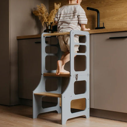 Taburete Montessori de Madera Natural – Escalera de 2 Niveles para Autonomía y Entrenamiento Infantil