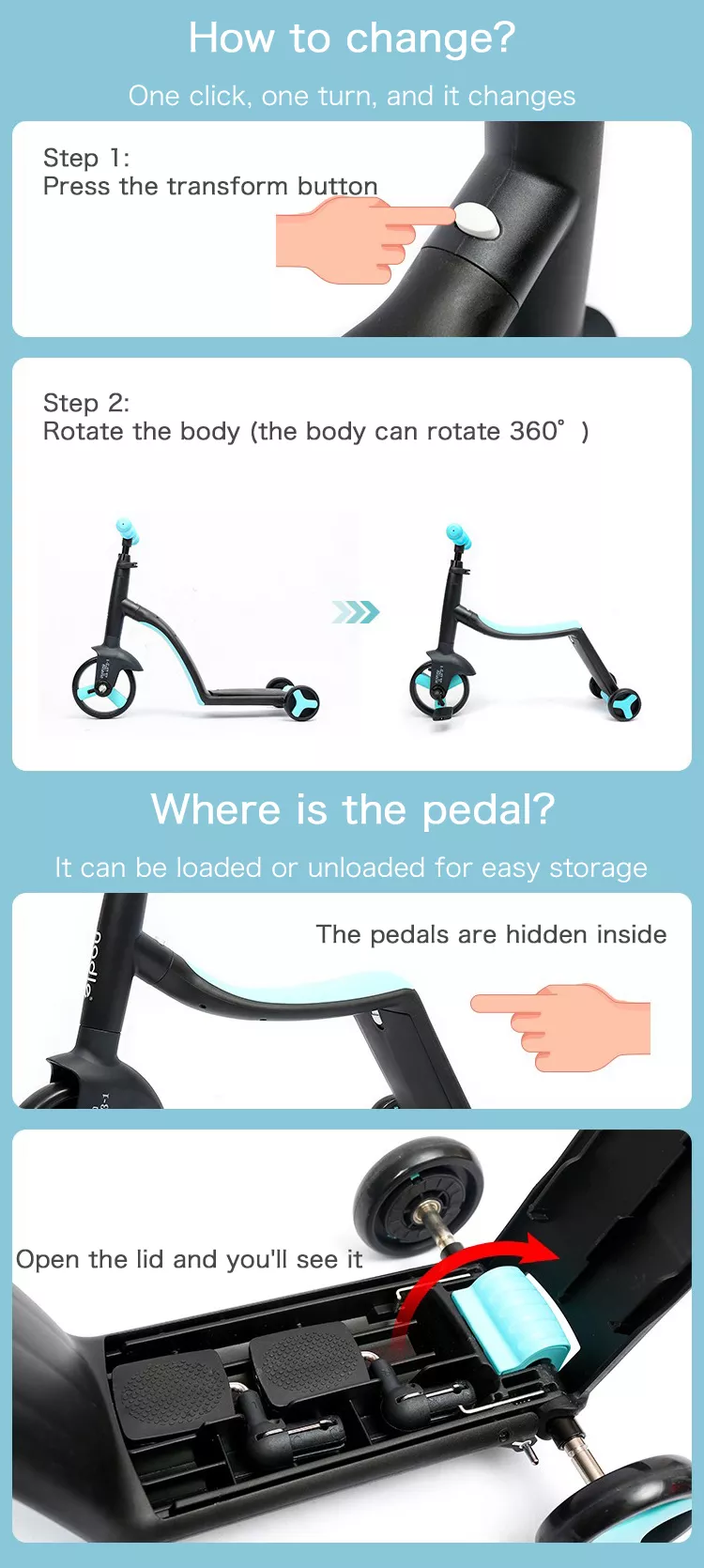 Triciclo Multifuncional 3 en 1 para Bebés | Scooter • Correpasillos • Patineta de 3 Ruedas • Evolutivo • Estable • Ideal para Primera Movilidad