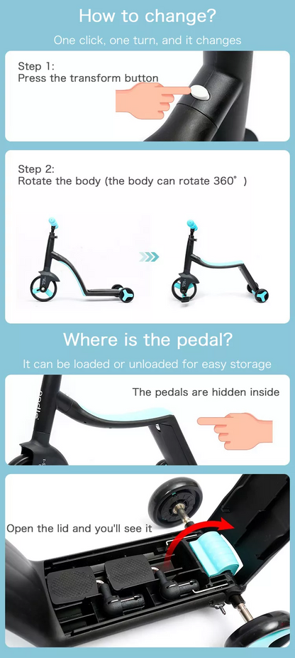 Triciclo Multifuncional 3 en 1 para Bebés | Scooter • Correpasillos • Patineta de 3 Ruedas • Evolutivo • Estable • Ideal para Primera Movilidad