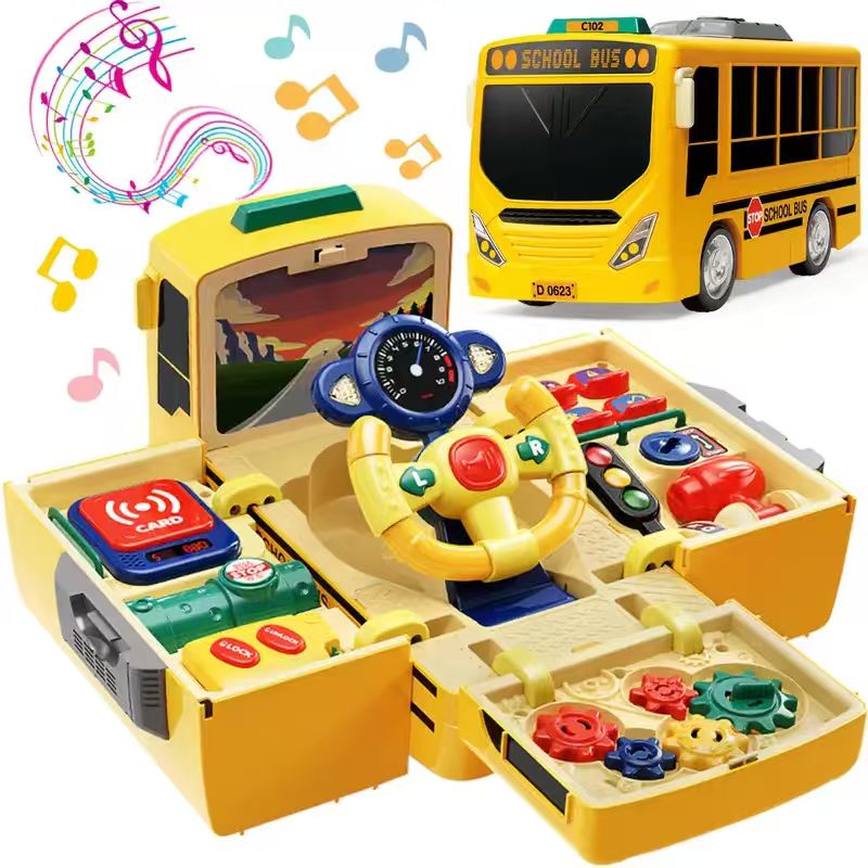 Autobús Educativo Infantil – Juguete con Luces, Música, Engranajes y Volante de Simulación