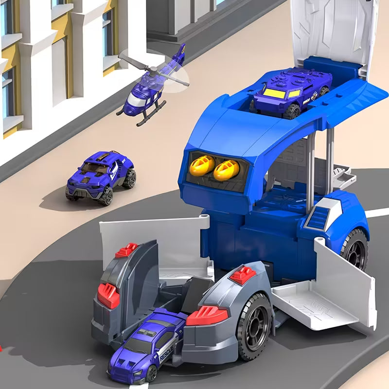 🚓🚁🚗✨ Juego de Coches Policiales Transformables 5 en 1 | Camión Portador que se Convierte en Estación de Policía | Kit de Construcción DIY para Niños