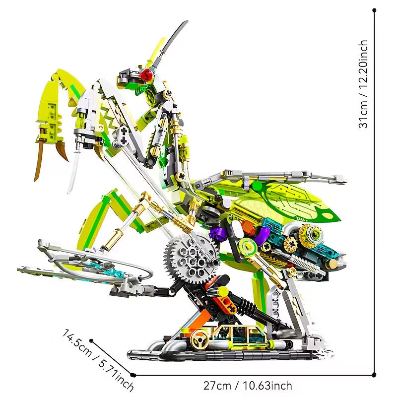 Tech Mecánica Mantis – Modelo de Insecto con Base Iluminada | Exhibición Realista • Bloques de Construcción • Mundo Animal • Juguete de Montaje Educativo