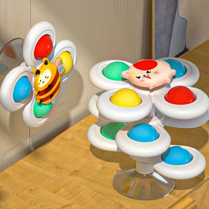 3-Pack de Trompos de Succión de Caricaturas para Bebés 🎨👶 | Sonajeros Educativos, Aprendizaje Temprano y Juguetes de Torsión Apilables