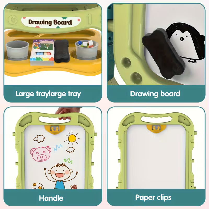 Caballete de Arte Giratorio Ajustable para Niños 🎨🪄 | Doble Cara, Diseño Espacial &amp; Floral, Material Duradero y Accesorios Incluidos