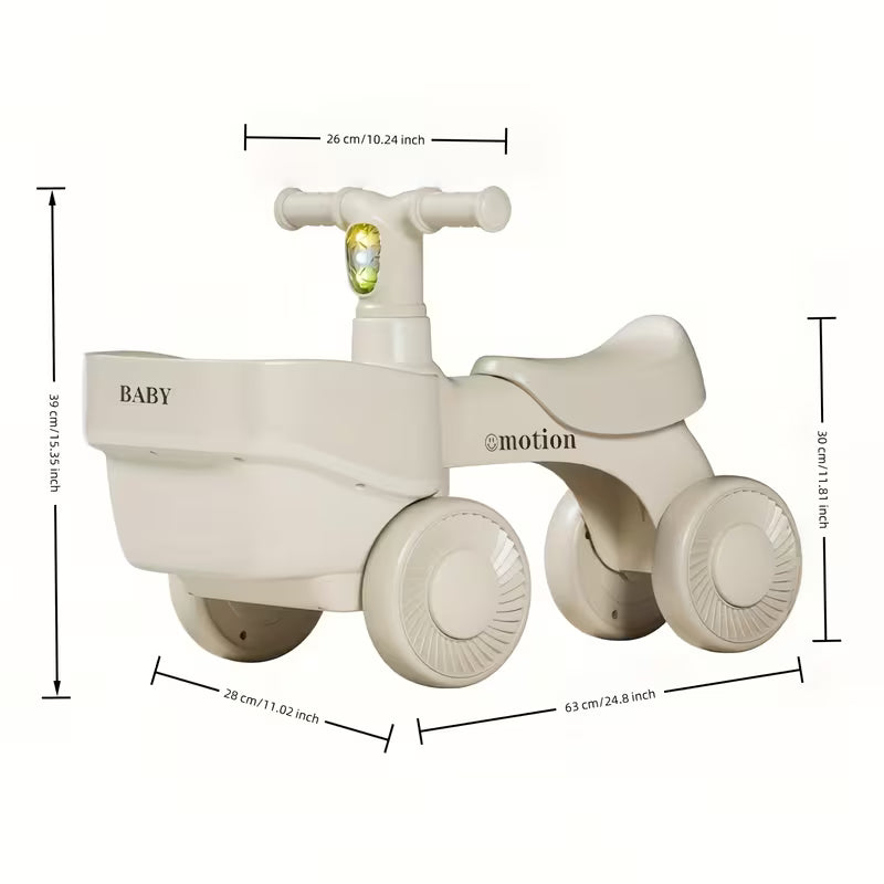 Bicicleta/Scooter de Equilibrio 4 Ruedas con Cesta | Vehículo Giratorio para Niños de 3 a 14 Años | Diseño Beige de Almacenamiento