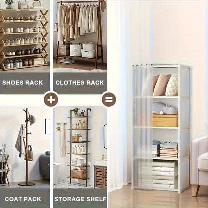 Armario de 4 Niveles con Barra para Colgar 🧥📦 | Organizador Independiente, Fácil de Montar y Ahorra Espacio