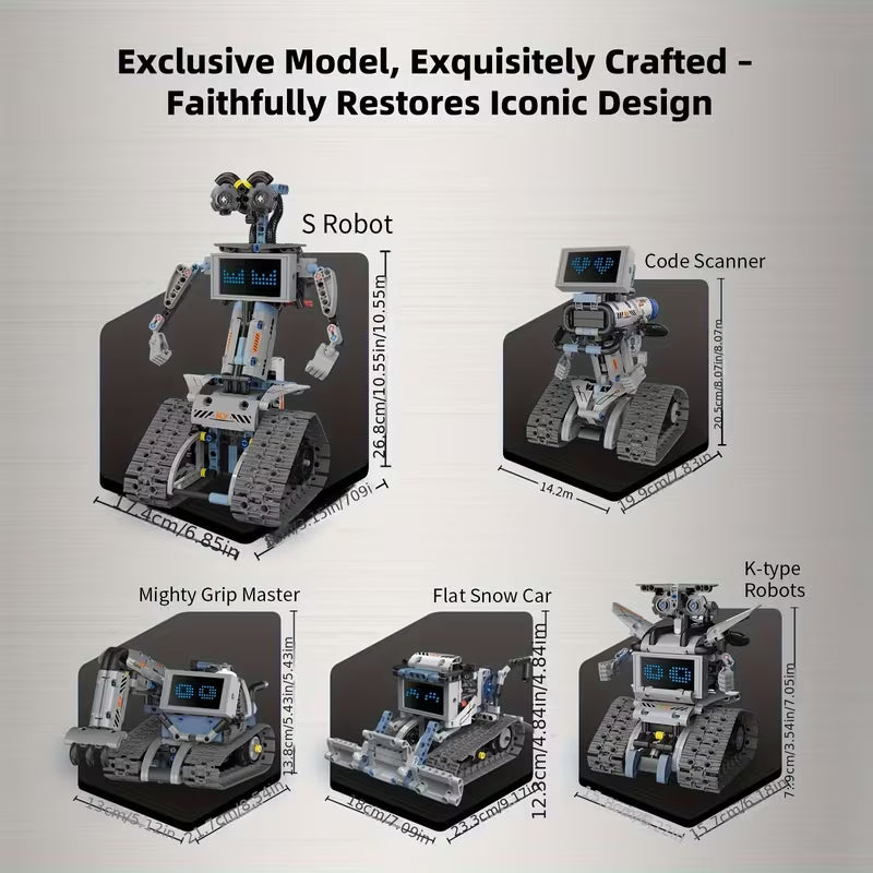 Bloques de Construcción STEAM 5 en 1 – Robot Interstelar con Pantalla LED y Expresiones Programables
