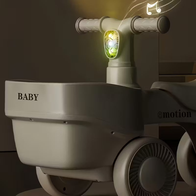 Bicicleta/Scooter de Equilibrio 4 Ruedas con Cesta | Vehículo Giratorio para Niños de 3 a 14 Años | Diseño Beige de Almacenamiento